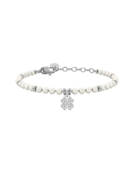 Pulsera Kidult Style 34 con perlas de concha y trébol de cristales ajustable 16‑19 cm