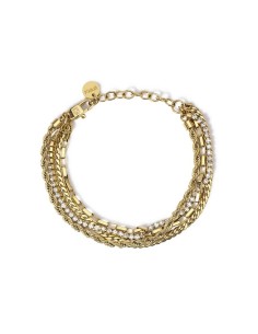 Pulsera Kidult Style 08 de acero 316L dorado con triple cadena y cristales 2