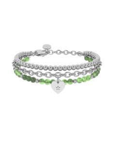 Pulsera Kidult Style 53 con doble hilo, jade verde y corazón con cristal — ajustable 16‑19 cm