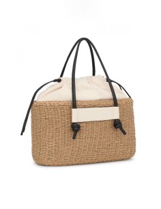 Bolso Capazo Grande Camel TOUS Lirio Rafia - Estilo y Funcionalidad en Rafia y Piel
