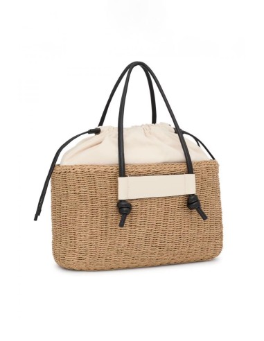Bolso Capazo Grande Camel TOUS Lirio Rafia - Estilo y Funcionalidad en Rafia y Piel