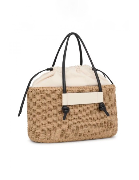 Bolso Capazo Grande Camel TOUS Lirio Rafia - Estilo y Funcionalidad en Rafia y Piel