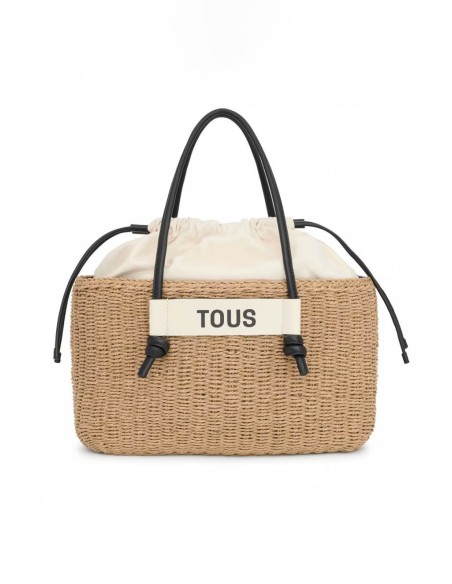 Bolso Capazo Grande Camel TOUS Lirio Rafia - Estilo y Funcionalidad en Rafia y Piel