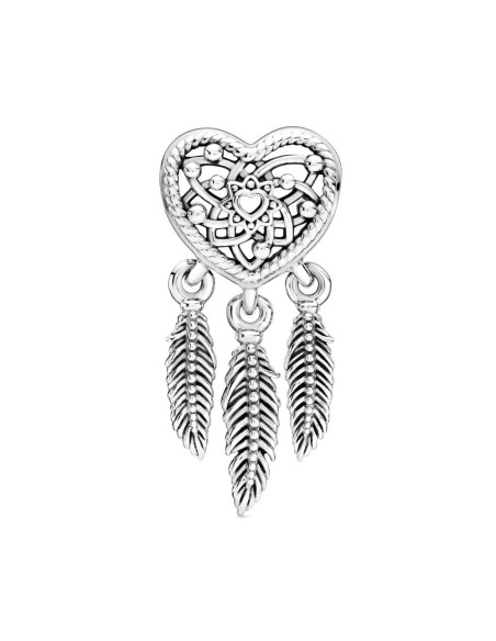 Charm  en plata de ley Atrapasueños Corazón en filigrana y Plumas