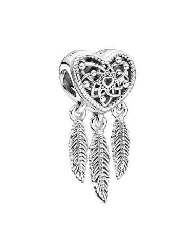 Charm  en plata de ley Atrapasueños Corazón en filigrana y Plumas