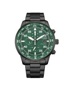 Citizen CA0885‑54X – Reloj Eco‑Drive Aviator 44 mm Acero PVD Negro Esfera Verde