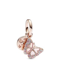 Charm Colgante Doble con un recubrimiento en oro rosa de 14k Mariposa Rosa & Cita 