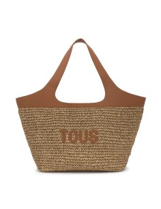 Bolso Capazo Grande Camel TOUS Lirio Rafia - Estilo y Funcionalidad en Rafia y Piel