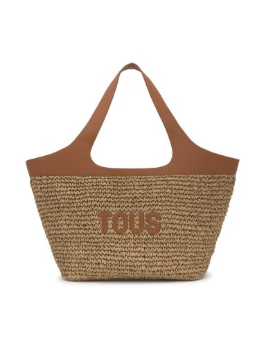 Bolso Capazo Grande Camel TOUS Lirio Rafia - Estilo y Funcionalidad en Rafia y Piel