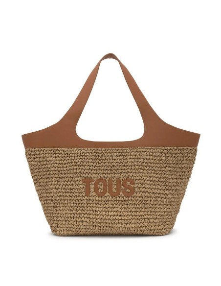 Bolso Capazo Grande Camel TOUS Lirio Rafia - Estilo y Funcionalidad en Rafia y Piel