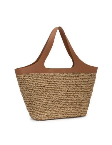 Bolso Capazo Grande Camel TOUS Lirio Rafia - Estilo y Funcionalidad en Rafia y Piel