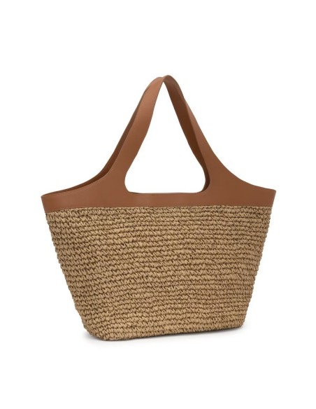 Bolso Capazo Grande Camel TOUS Lirio Rafia - Estilo y Funcionalidad en Rafia y Piel