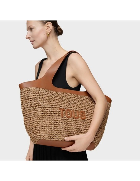 Bolso Capazo Grande Camel TOUS Lirio Rafia - Estilo y Funcionalidad en Rafia y Piel