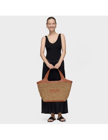 Bolso Capazo Grande Camel TOUS Lirio Rafia - Estilo y Funcionalidad en Rafia y Piel