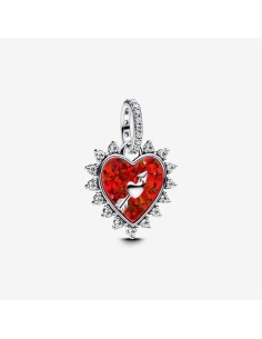 Charm Colgante Flecha y Corazón Giratorio de Pandora en Plata de Ley con Corazón Rojo Opalescente