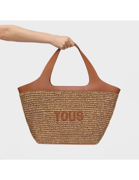 Bolso Capazo Grande Camel TOUS Lirio Rafia - Estilo y Funcionalidad en Rafia y Piel