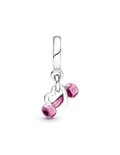 Charm colgante Dumbbell de plata de ley con esmalte rosa transparente Mancuerna 2