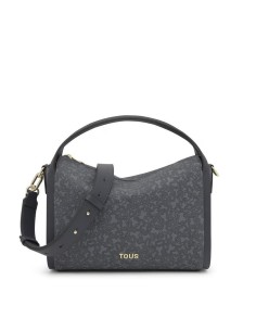 Bolso City Mediano Gris Oscuro Kaos Mini Lines de Lona con Detalles en Piel Sintética - TOUS