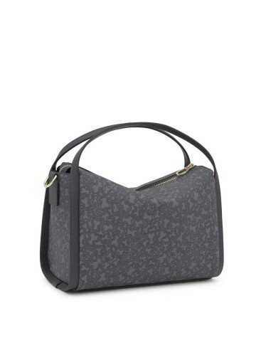 Bolso City Mediano Gris Oscuro Kaos Mini Lines de Lona con Detalles en Piel Sintética - TOUS