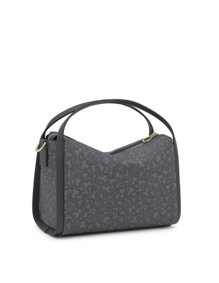 Bolso City Mediano Gris Oscuro Kaos Mini Lines de Lona con Detalles en Piel Sintética - TOUS