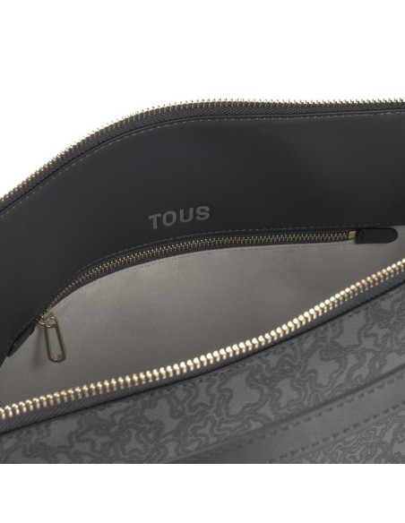 Bolso City Mediano Gris Oscuro Kaos Mini Lines de Lona con Detalles en Piel Sintética - TOUS