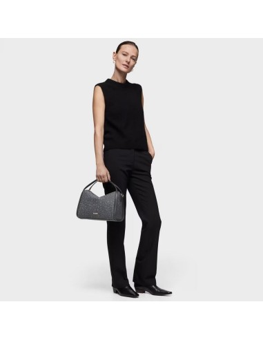 Bolso City Mediano Gris Oscuro Kaos Mini Lines de Lona con Detalles en Piel Sintética - TOUS