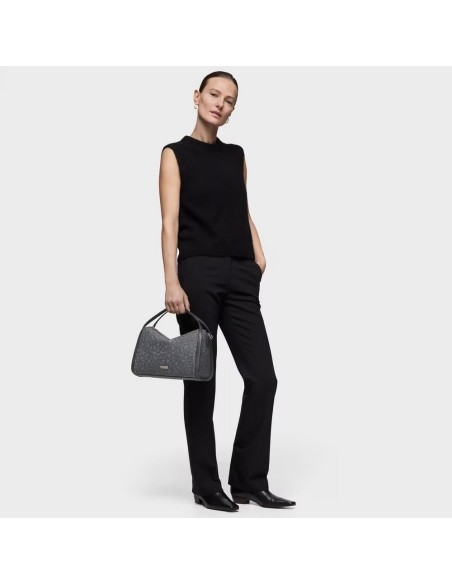 Bolso City Mediano Gris Oscuro Kaos Mini Lines de Lona con Detalles en Piel Sintética - TOUS