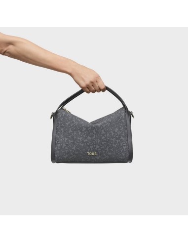 Bolso City Mediano Gris Oscuro Kaos Mini Lines de Lona con Detalles en Piel Sintética - TOUS