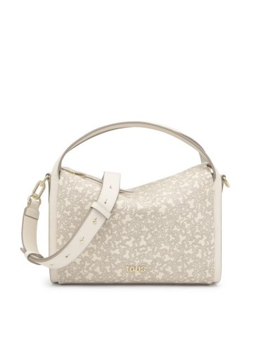 Bolso City Mediano Beige Kaos Mini Lines de Lona con Detalles en Piel Sintética - TOUS