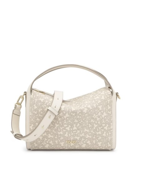 Bolso City Mediano Beige Kaos Mini Lines de Lona con Detalles en Piel Sintética - TOUS