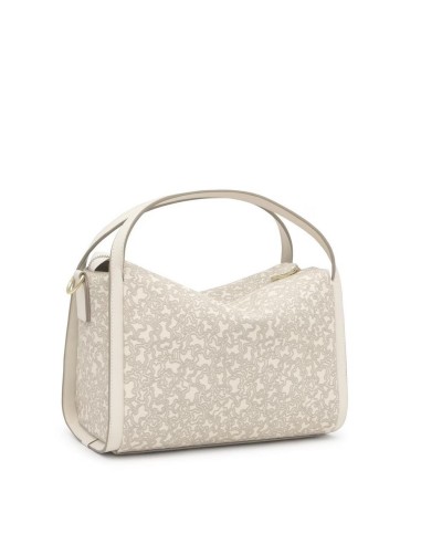 Bolso City Mediano Beige Kaos Mini Lines de Lona con Detalles en Piel Sintética - TOUS