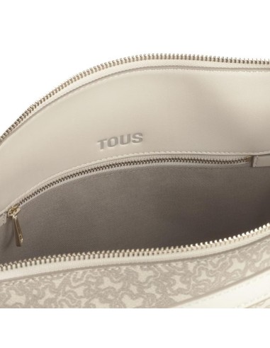 Bolso City Mediano Beige Kaos Mini Lines de Lona con Detalles en Piel Sintética - TOUS