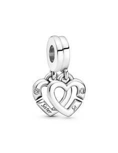 Charm colgante Pandora Sister Hearts de palta de ley con circonita cúbica transparente