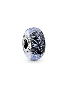 Charm Pandora de plata Ondulado Cristal de Murano iridiscente y azul oscuro