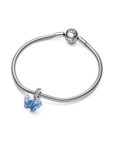 Charm Colgante de Cristal de Murano en plata de ley Mariposa Azul Pandora 2