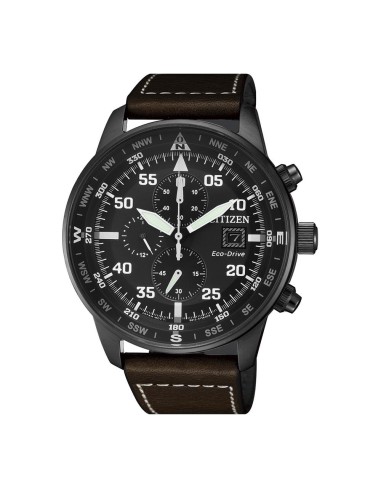 Citizen CA0695‑17E – Reloj Aviator Eco‑Drive 44 mm Negro y Marrón