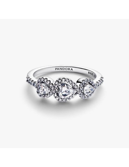 Anillo Pandora Triple Halo Heart en plata 925 con corazones brillantes – 194413C01
