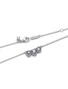 Collar Pandora Timeless Triple Halo Heart en plata 925 con colgante de corazones – 394412C01‑45 2