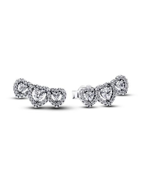 Pendientes Pandora Triple Halo Heart en plata 925 con corazones brillantes – 294411C01