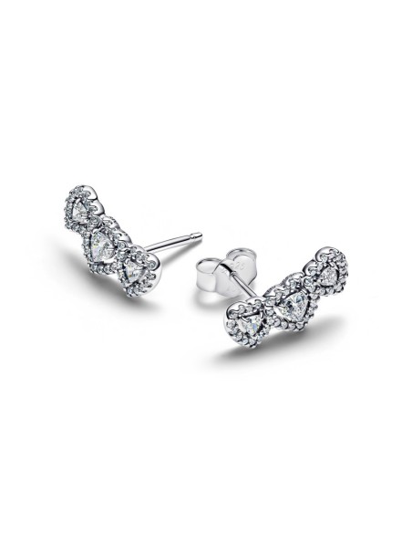 Pendientes Pandora Triple Halo Heart en plata 925 con corazones brillantes – 294411C01