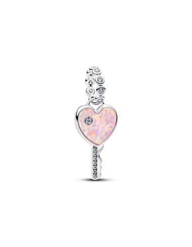 Charm Pandora corazón‑llave opalescente en plata 925 con ópalo rosa – 794427C01