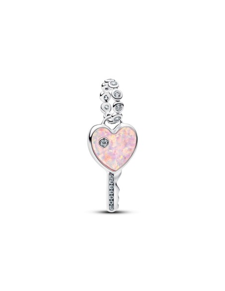 Charm Pandora corazón‑llave opalescente en plata 925 con ópalo rosa – 794427C01