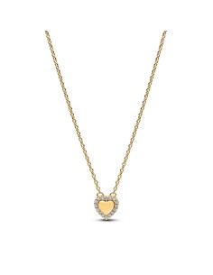 Collar Pandora con recubrimiento Oro 14 k con Corazón Grabable y Cúbicas – 364364C01‑45