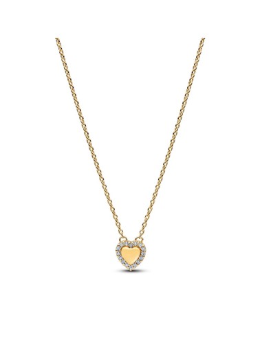 Collar Pandora con recubrimiento Oro 14 k con Corazón Grabable y Cúbicas – 364364C01‑45