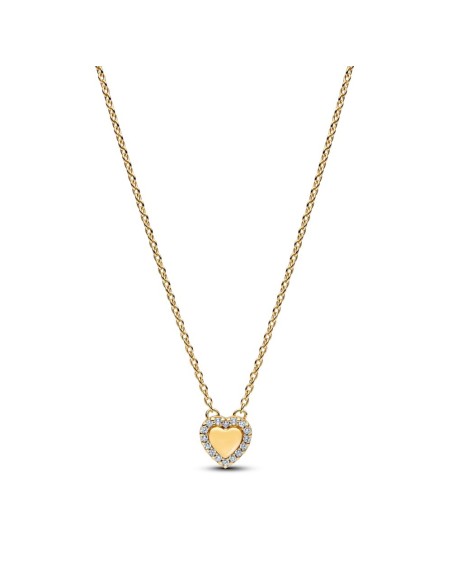 Collar Pandora con recubrimiento Oro 14 k con Corazón Grabable y Cúbicas – 364364C01‑45