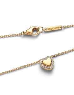 Collar Pandora con recubrimiento Oro 14 k con Corazón Grabable y Cúbicas – 364364C01‑45 2