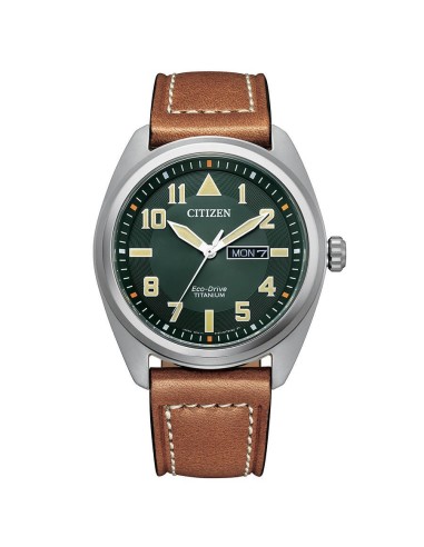 Reloj Citizen BM8560‑11X Super Titanium Eco‑Drive 42mm Verde y Cuero