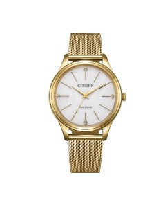 Reloj Citizen EM1222‑87A Lady Eco‑Drive 34 mm Dorado Esfera Blanca
