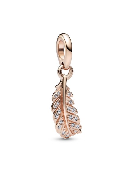 Charm Colgante con un recubrimiento en oro rosa de 14k  Pluma Curvada Flotante 
