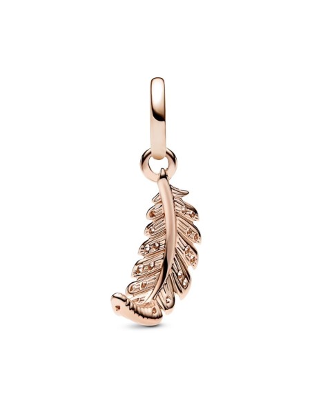 Charm Colgante con un recubrimiento en oro rosa de 14k  Pluma Curvada Flotante 